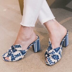 Sam Edelman Oda Knot Denim Blue Striped Chunk Heel Mules 9 Gently Used